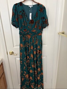 Baltic Born Teal Maxi Dress with Burnt Orange Floral Velvet
